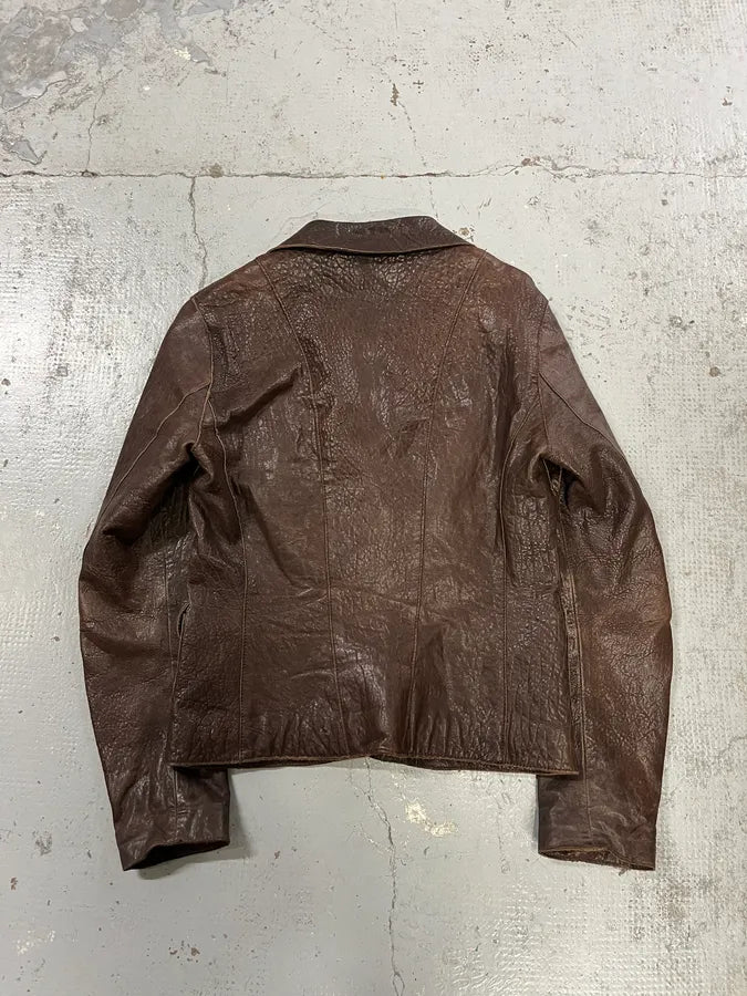 1990s Massimo Rebecchi Textured Brown Leather Blazer Jacket XJIOpbe 5