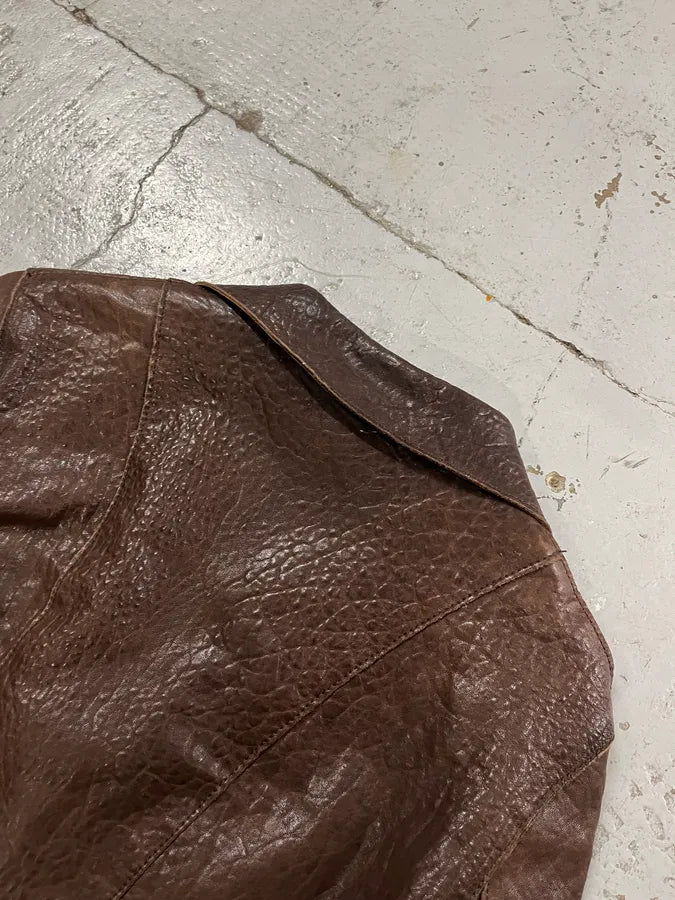 1990s Massimo Rebecchi Textured Brown Leather Blazer Jacket XJIOpbe 6