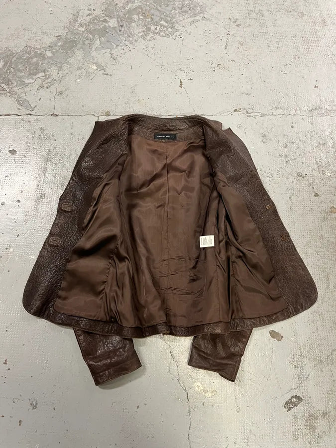 1990s Massimo Rebecchi Textured Brown Leather Blazer Jacket XJIOpbe 7