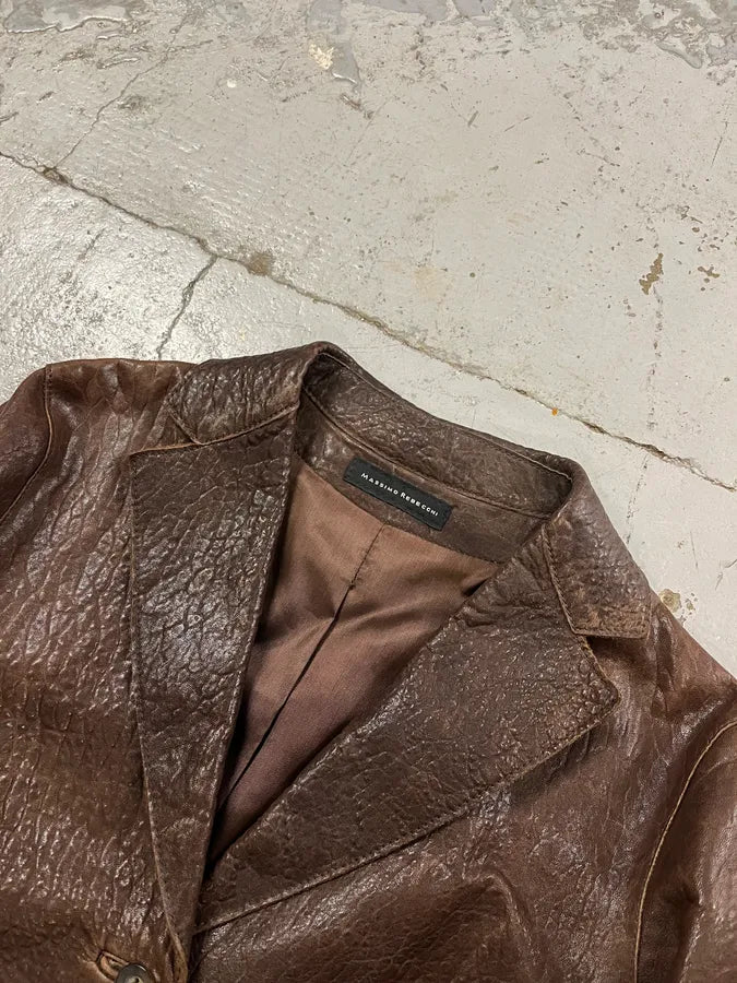 1990s Massimo Rebecchi Textured Brown Leather Blazer Jacket XJIOpbe 8