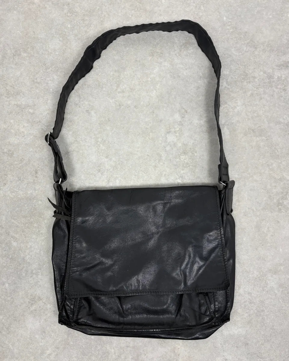 1990s Miu Miu Black Minimalist Leather Messenger Bag VEJLMWP 0
