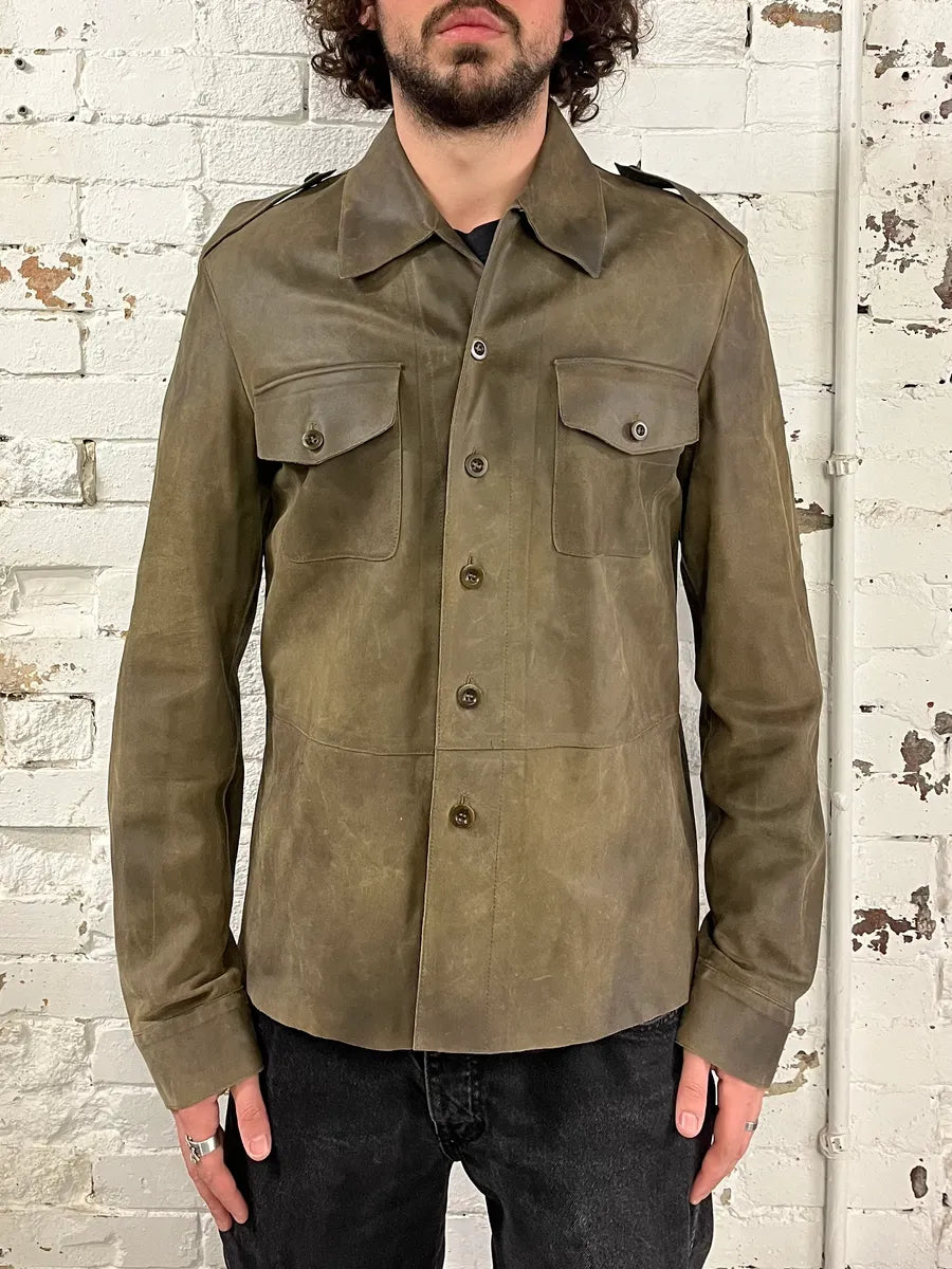 1990s Miu Miu Military Brown Suede Leather Trucker Jacket lKLDNiG 0