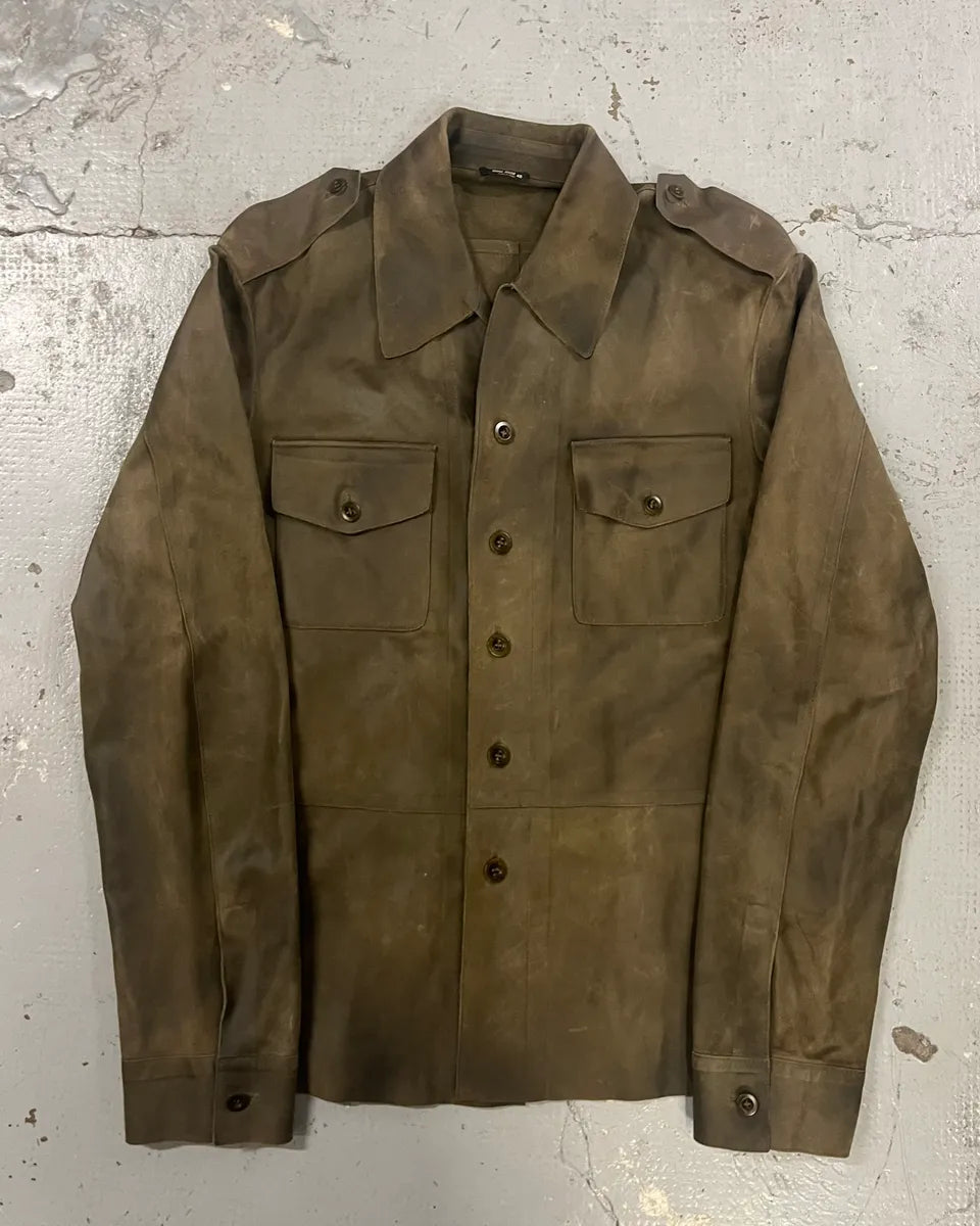1990s Miu Miu Military Brown Suede Leather Trucker Jacket lKLDNiG 2