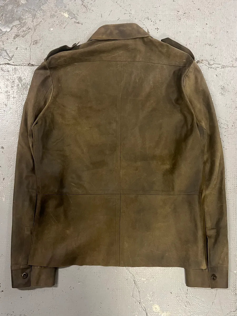 1990s Miu Miu Military Brown Suede Leather Trucker Jacket lKLDNiG 3
