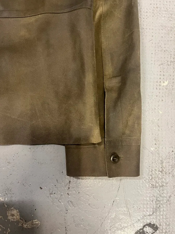 1990s Miu Miu Military Brown Suede Leather Trucker Jacket lKLDNiG 4