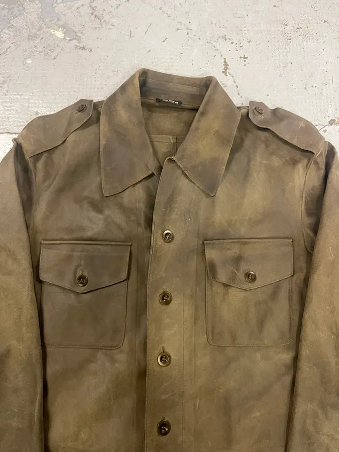 1990s Miu Miu Military Brown Suede Leather Trucker Jacket lKLDNiG 5