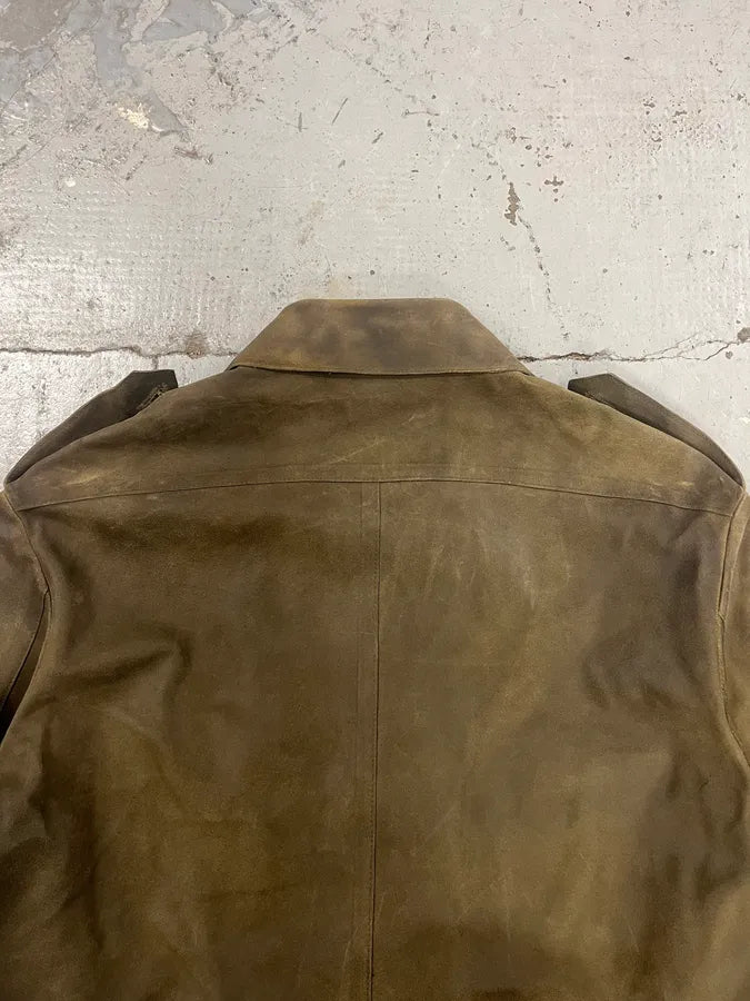 1990s Miu Miu Military Brown Suede Leather Trucker Jacket lKLDNiG 8