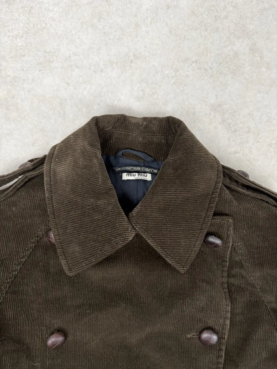 1990s Miu Miu Officer Buttoned Velvet Caban Jacket kDrJNsu 10