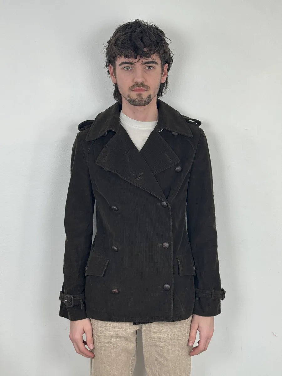 1990s Miu Miu Officer Buttoned Velvet Caban Jacket kDrJNsu 2