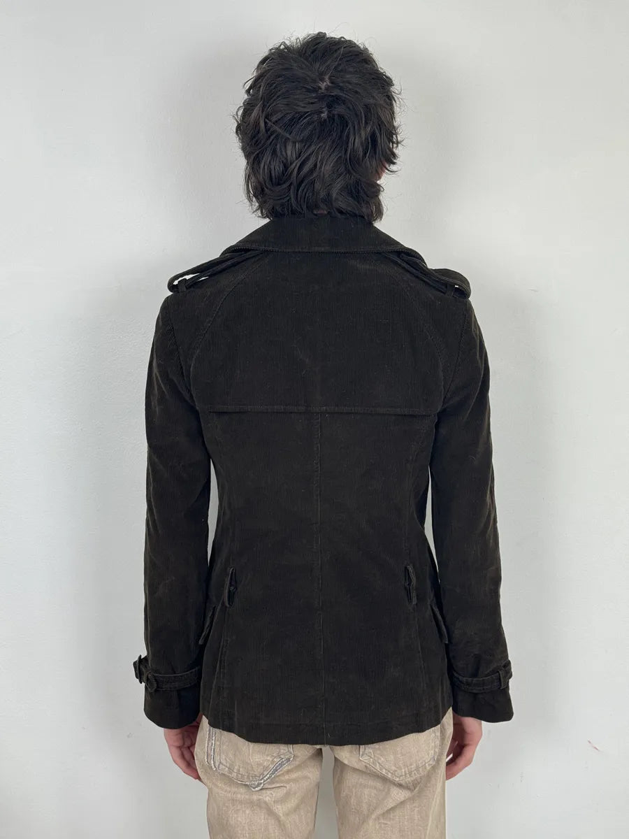 1990s Miu Miu Officer Buttoned Velvet Caban Jacket kDrJNsu 3