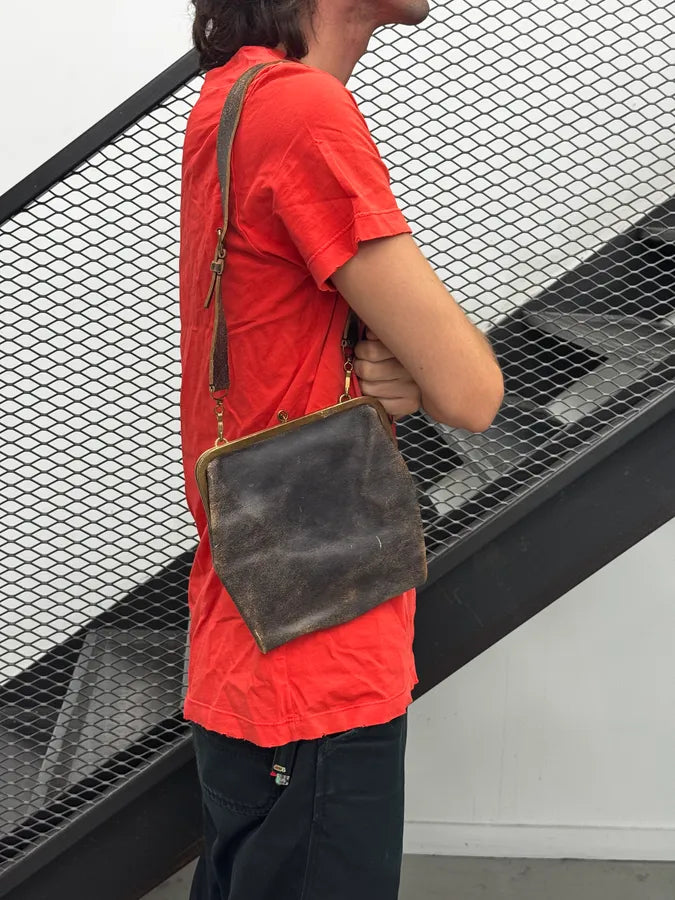 1990s MiuMiu Brown Eroded Leather Shoulder Bag sShJCFS 1