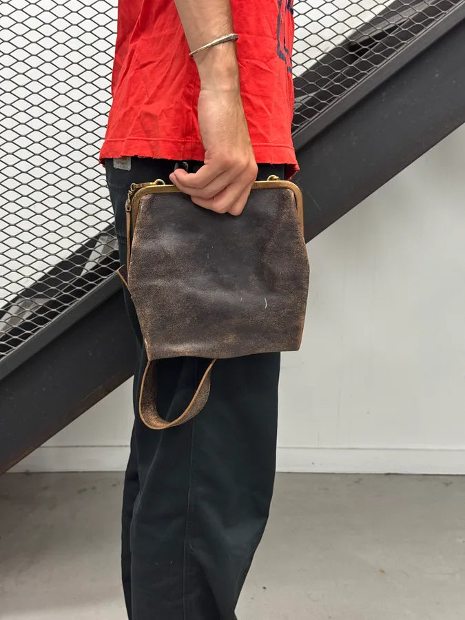 1990s MiuMiu Brown Eroded Leather Shoulder Bag sShJCFS 2