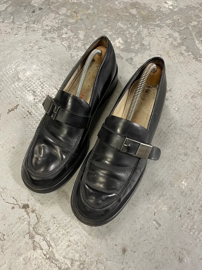 1990s MiuMiu Buckle Black Leather Loafers (39eu/us6.5) 1