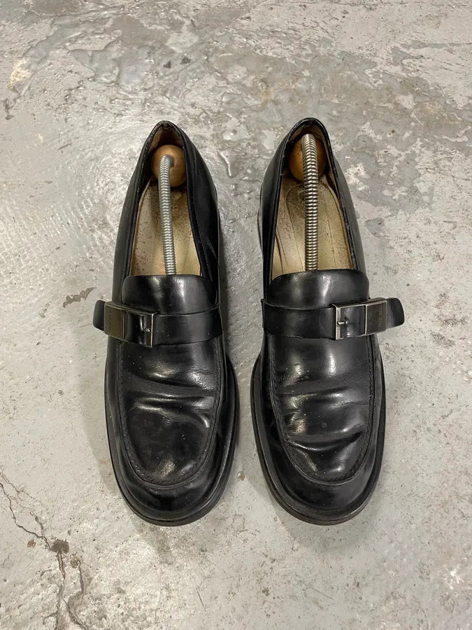 1990s MiuMiu Buckle Black Leather Loafers (39eu/us6.5) 2