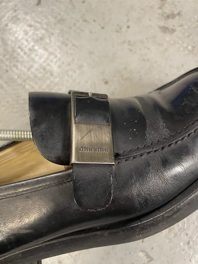 1990s MiuMiu Buckle Black Leather Loafers (39eu/us6.5) 6