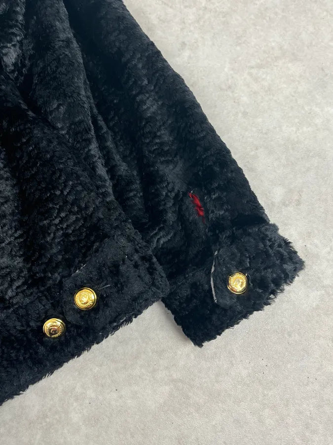 1990s Moschino Black Faux Fur Trucker Jacket ozkxWzz 8