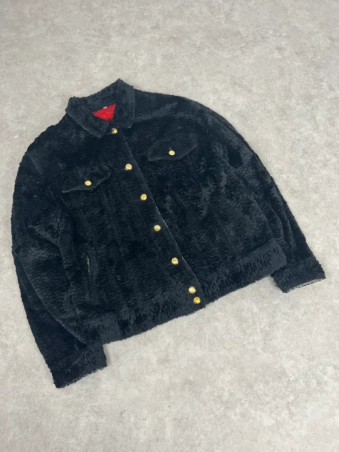 1990s Moschino Black Faux Fur Trucker Jacket ozkxWzz 3