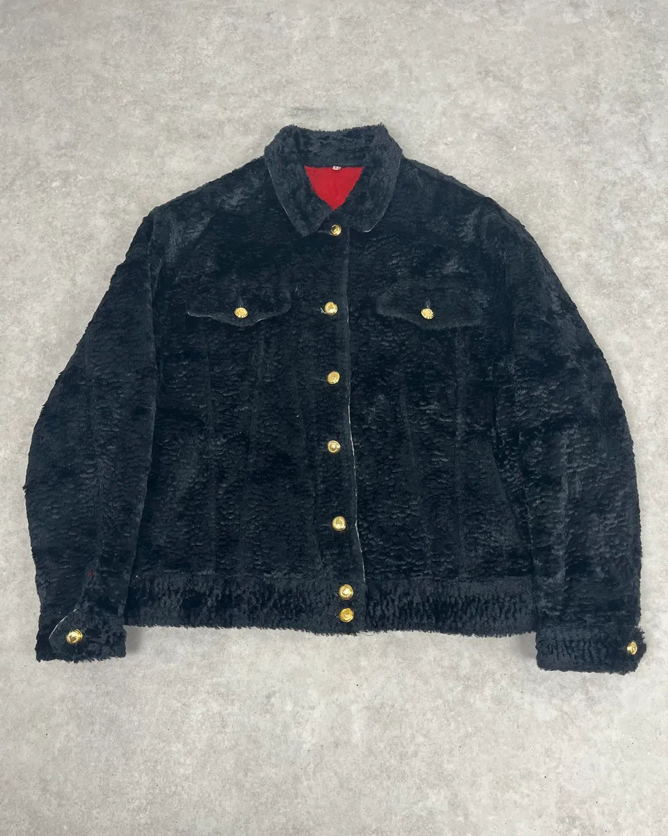 1990s Moschino Black Faux Fur Trucker Jacket ozkxWzz 0