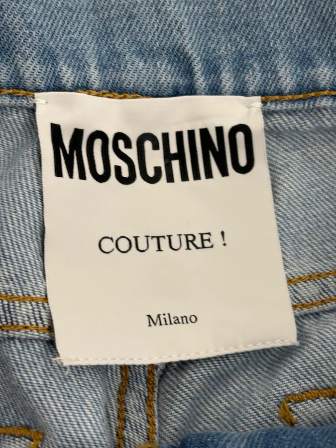 1990s Moschino Blue Denim & Black Leather Jeans QLMbiOo 11