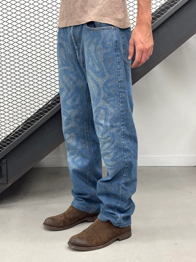 1990s Moschino Blue Denim Peace Cozy Jeans nJZuJDe 1