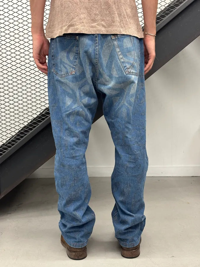 1990s Moschino Blue Denim Peace Cozy Jeans nJZuJDe 2
