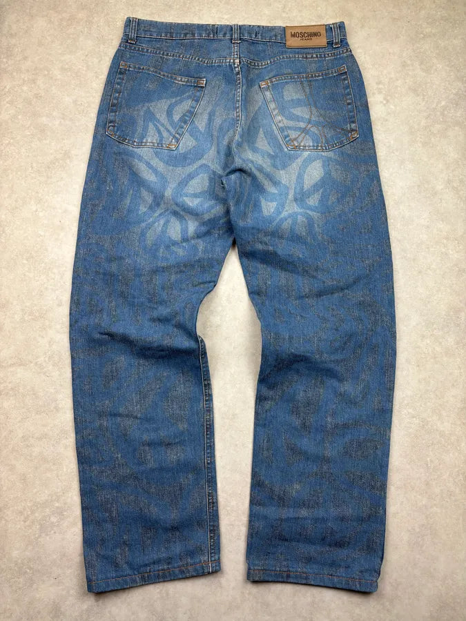 1990s Moschino Blue Denim Peace Cozy Jeans nJZuJDe 5
