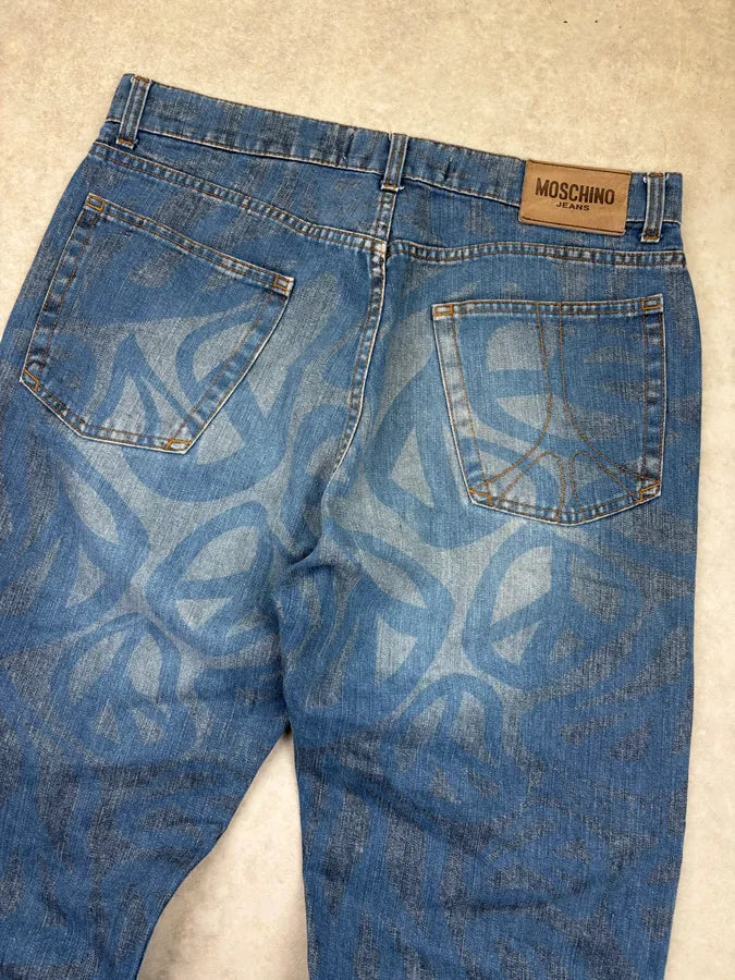 1990s Moschino Blue Denim Peace Cozy Jeans nJZuJDe 6