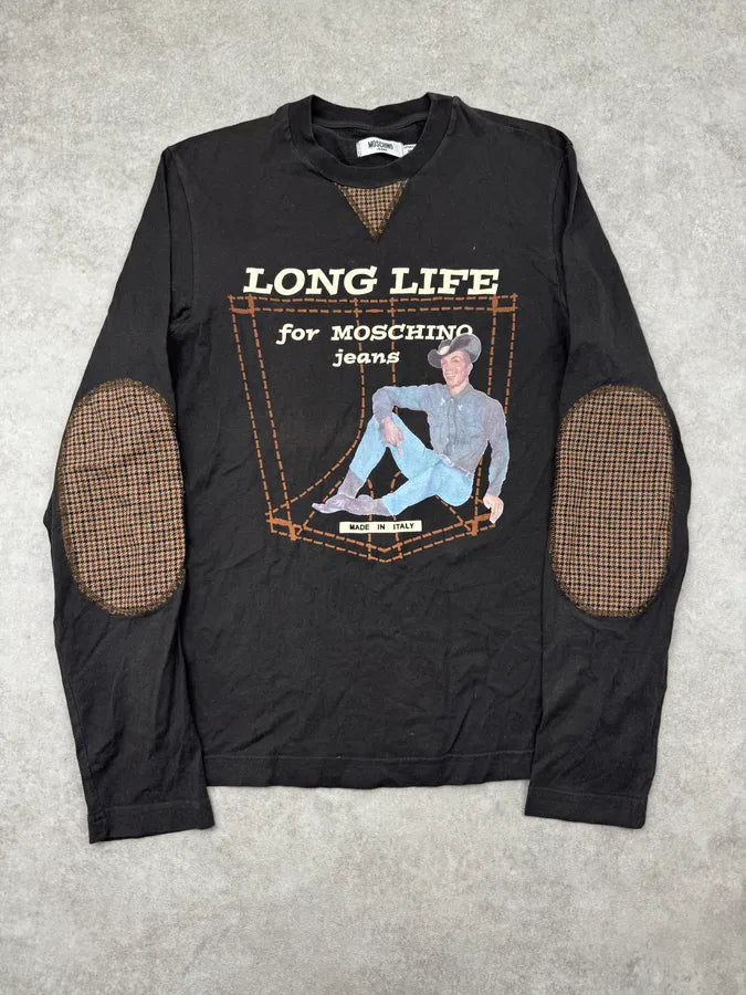 1990s Moschino Brown Cowboy Houndstooth Patches Longsleeve NlIrtAe 0