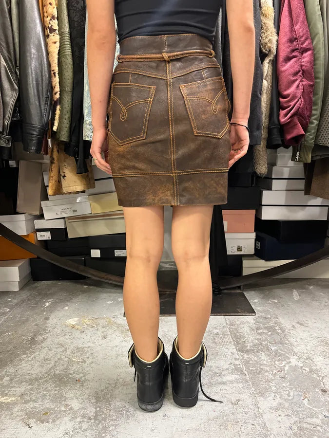 1990s Moschino Brown Eroded Leather Skirt ypTJbzz 3