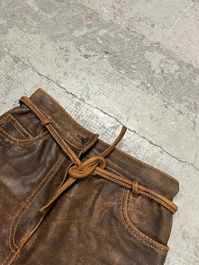 1990s Moschino Brown Eroded Leather Skirt ypTJbzz 5