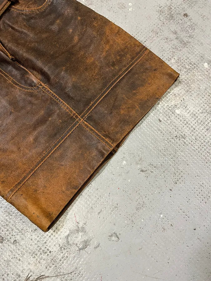 1990s Moschino Brown Eroded Leather Skirt ypTJbzz 6