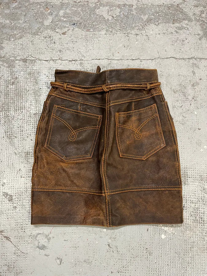 1990s Moschino Brown Eroded Leather Skirt ypTJbzz 6