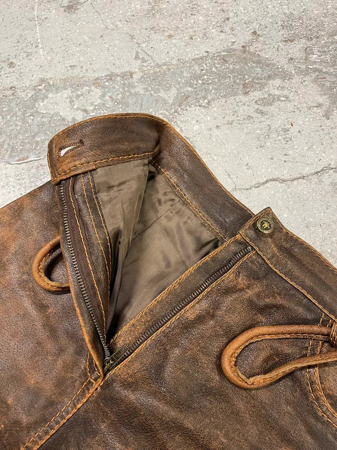 1990s Moschino Brown Eroded Leather Skirt ypTJbzz 7