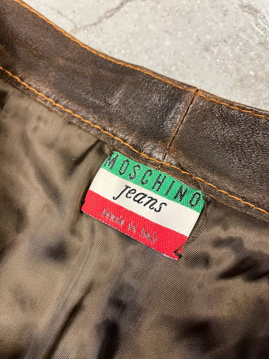 1990s Moschino Brown Eroded Leather Skirt ypTJbzz 8