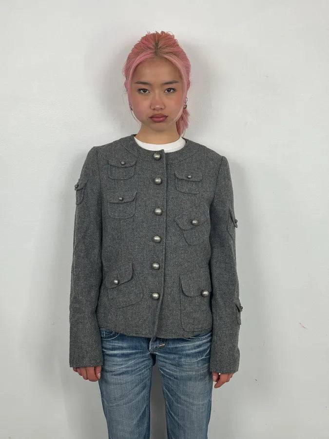 2000s Moschino Grey Officer Buttoned Multi-Pockets Jacket  gLFzLRs 0