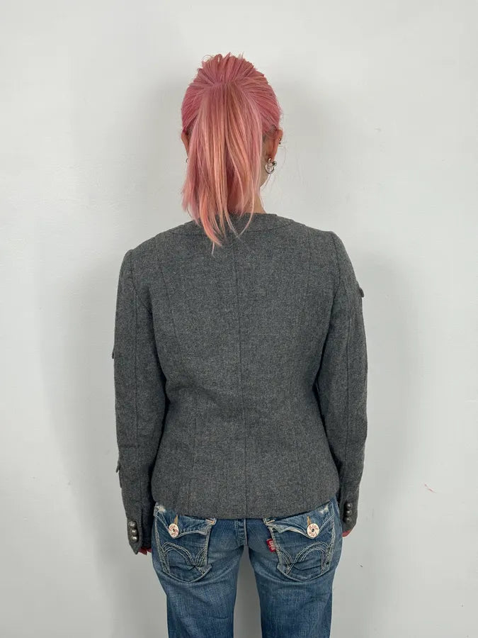 2000s Moschino Grey Officer Buttoned Multi-Pockets Jacket  gLFzLRs 1