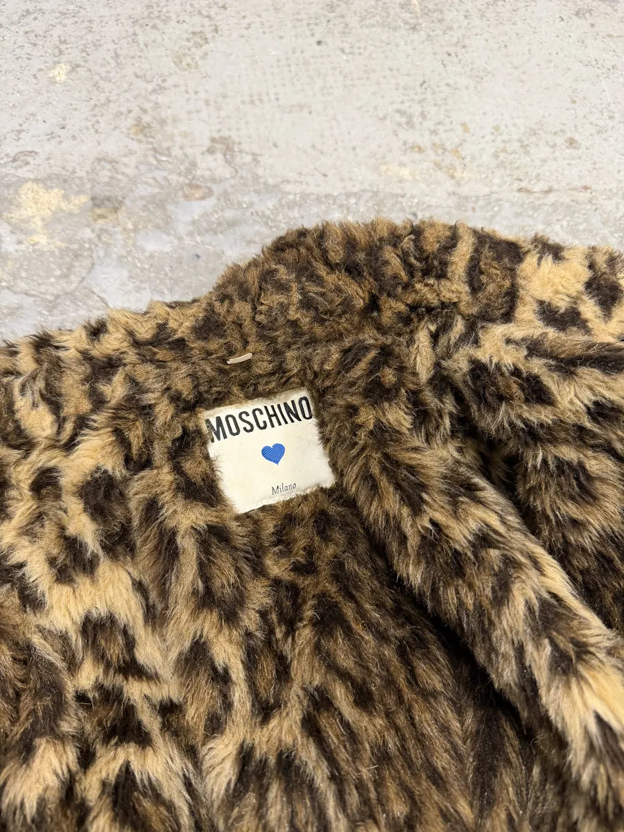 1990s Moschino Leopard Fur Print Black Bomber Jacket tywXbae 10