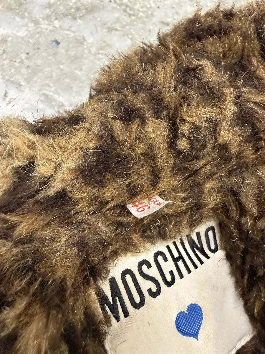 1990s Moschino Leopard Fur Print Black Bomber Jacket tywXbae 11