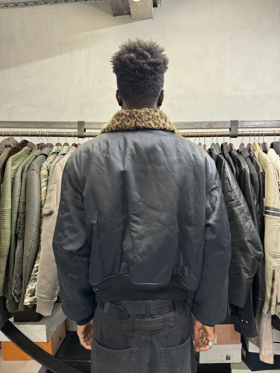 1990s Moschino Leopard Fur Print Black Bomber Jacket tywXbae 4