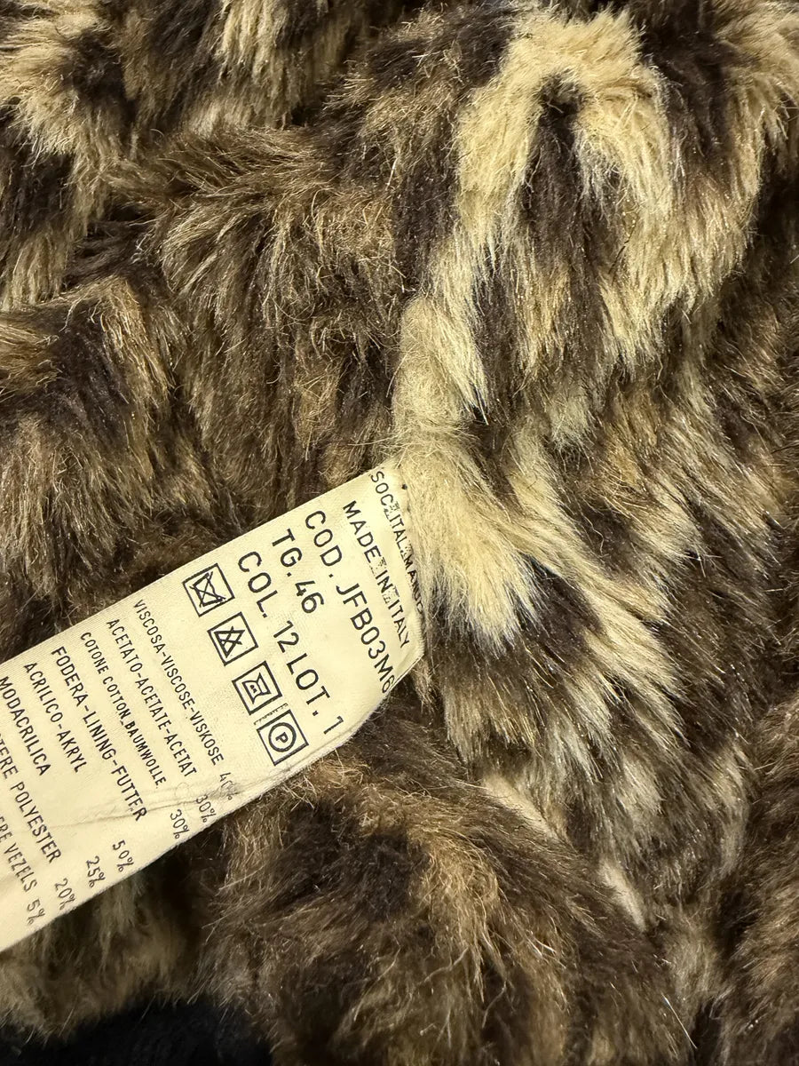 1990s Moschino Leopard Fur Print Black Bomber Jacket tywXbae 9