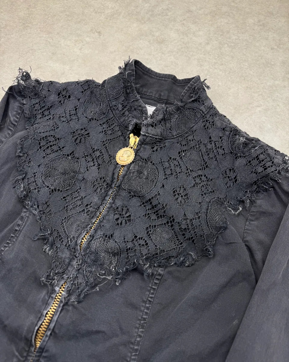 1990s Moschino Navy Lace-Trimmed Denim Jacket RMETqFL 4