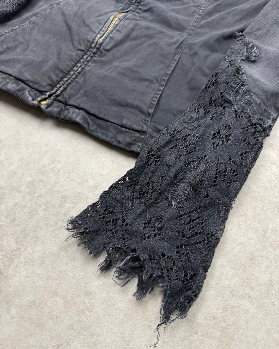 1990s Moschino Navy Lace-Trimmed Denim Jacket RMETqFL 5