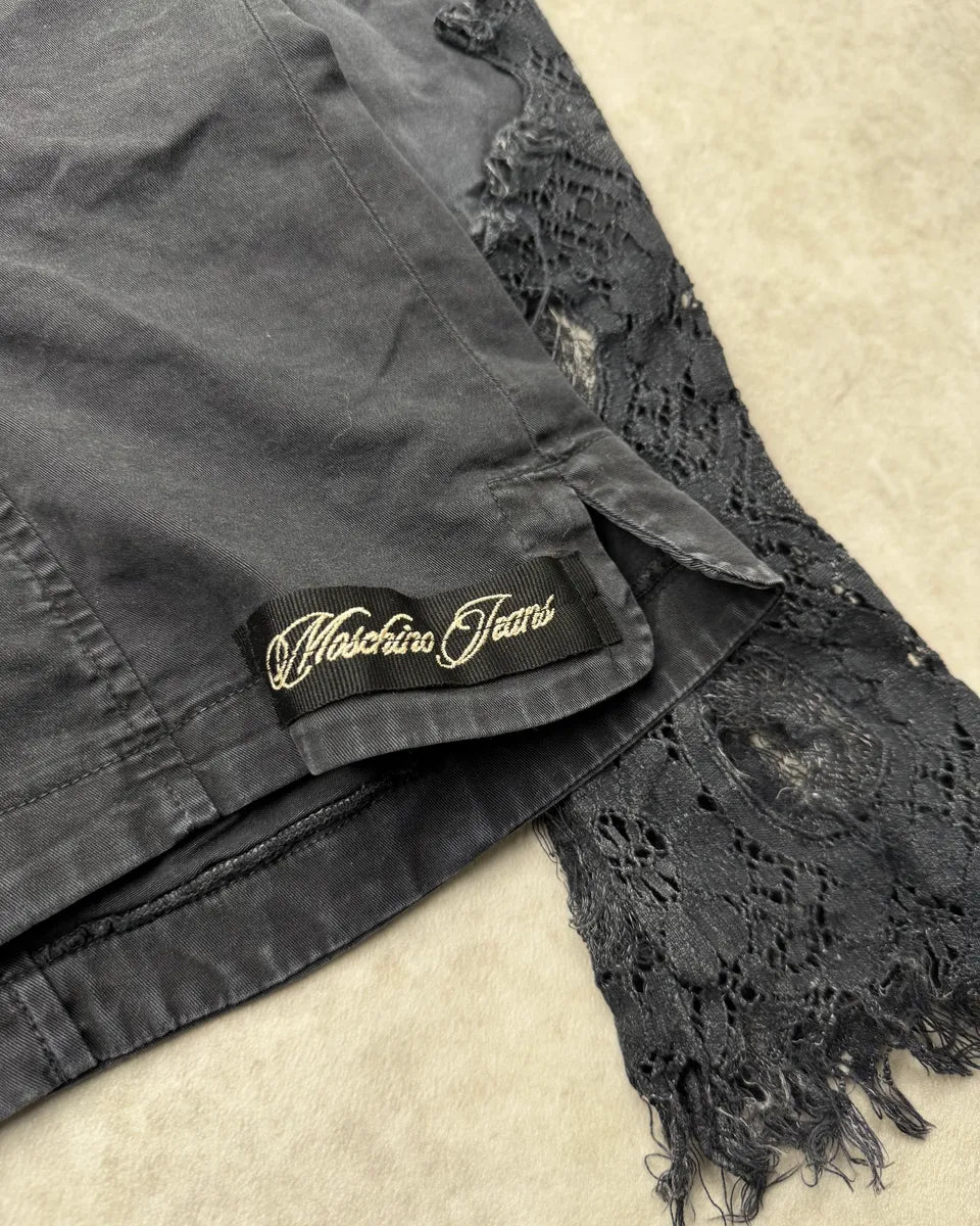 1990s Moschino Navy Lace-Trimmed Denim Jacket RMETqFL 7