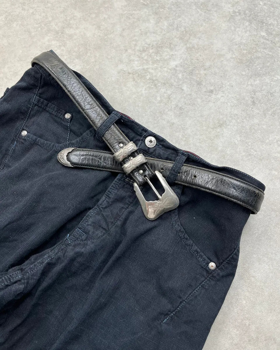 1990s Nanni Black Leather Ornamental Buckle Belt ynbBZpt 1