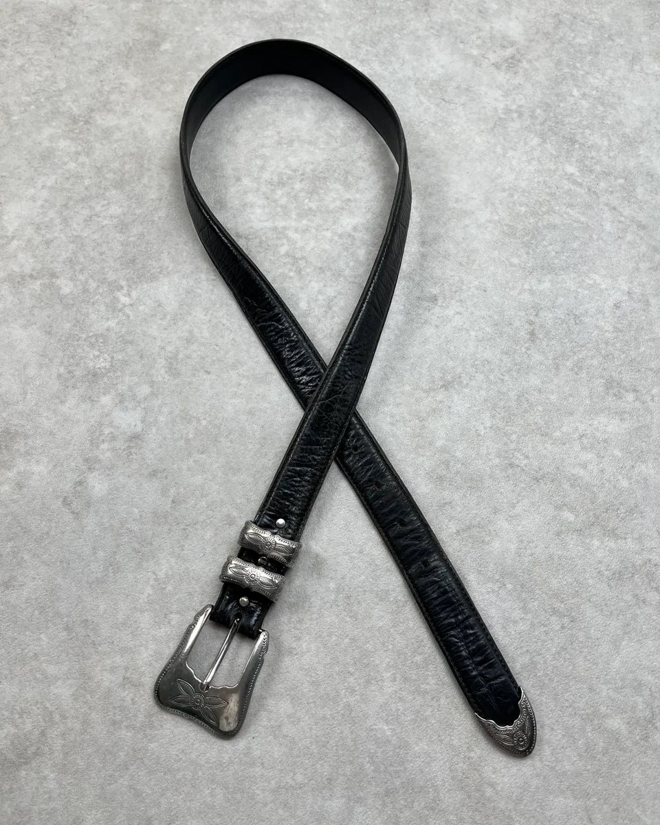 1990s Nanni Black Leather Ornamental Buckle Belt ynbBZpt 2