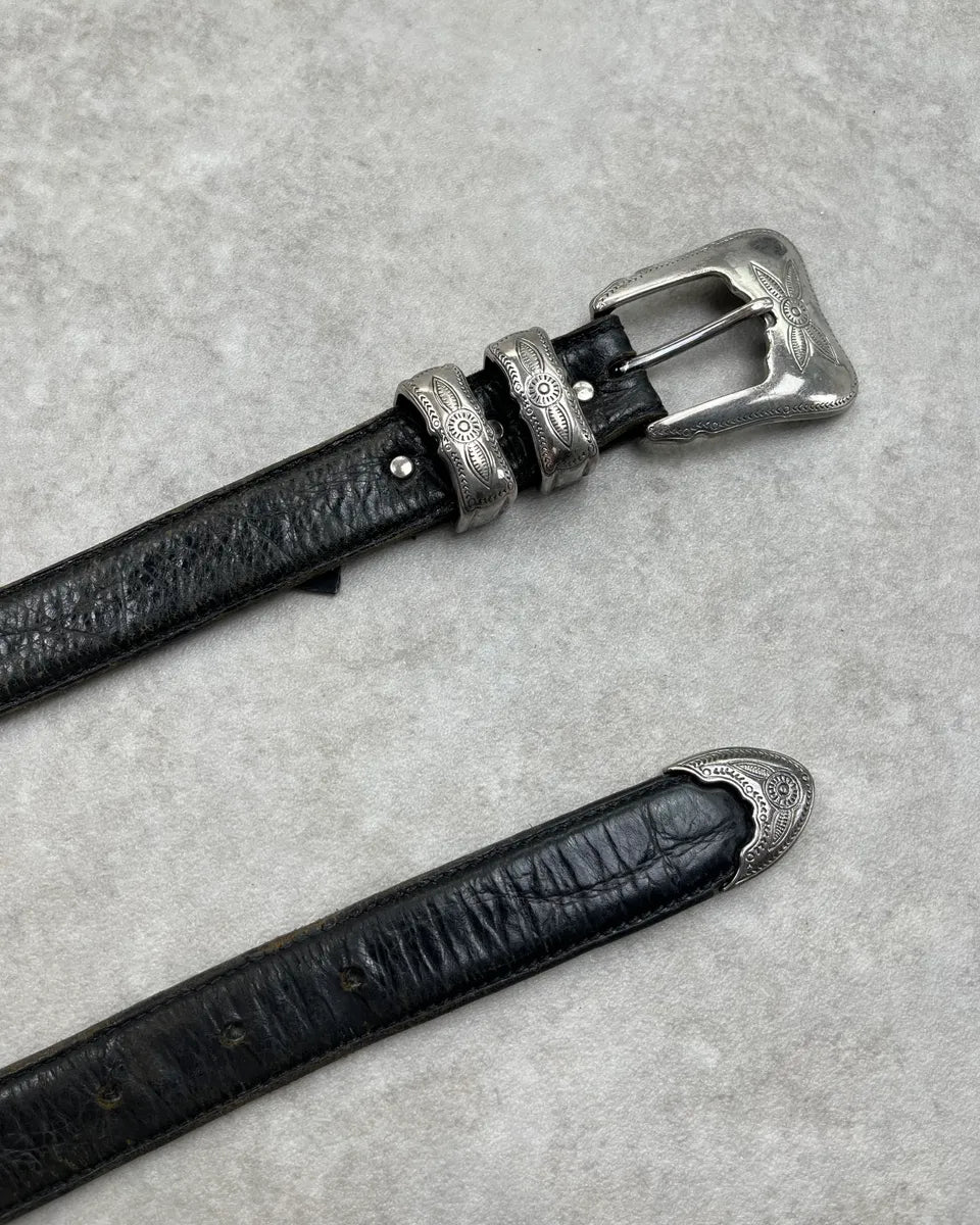 1990s Nanni Black Leather Ornamental Buckle Belt ynbBZpt 3