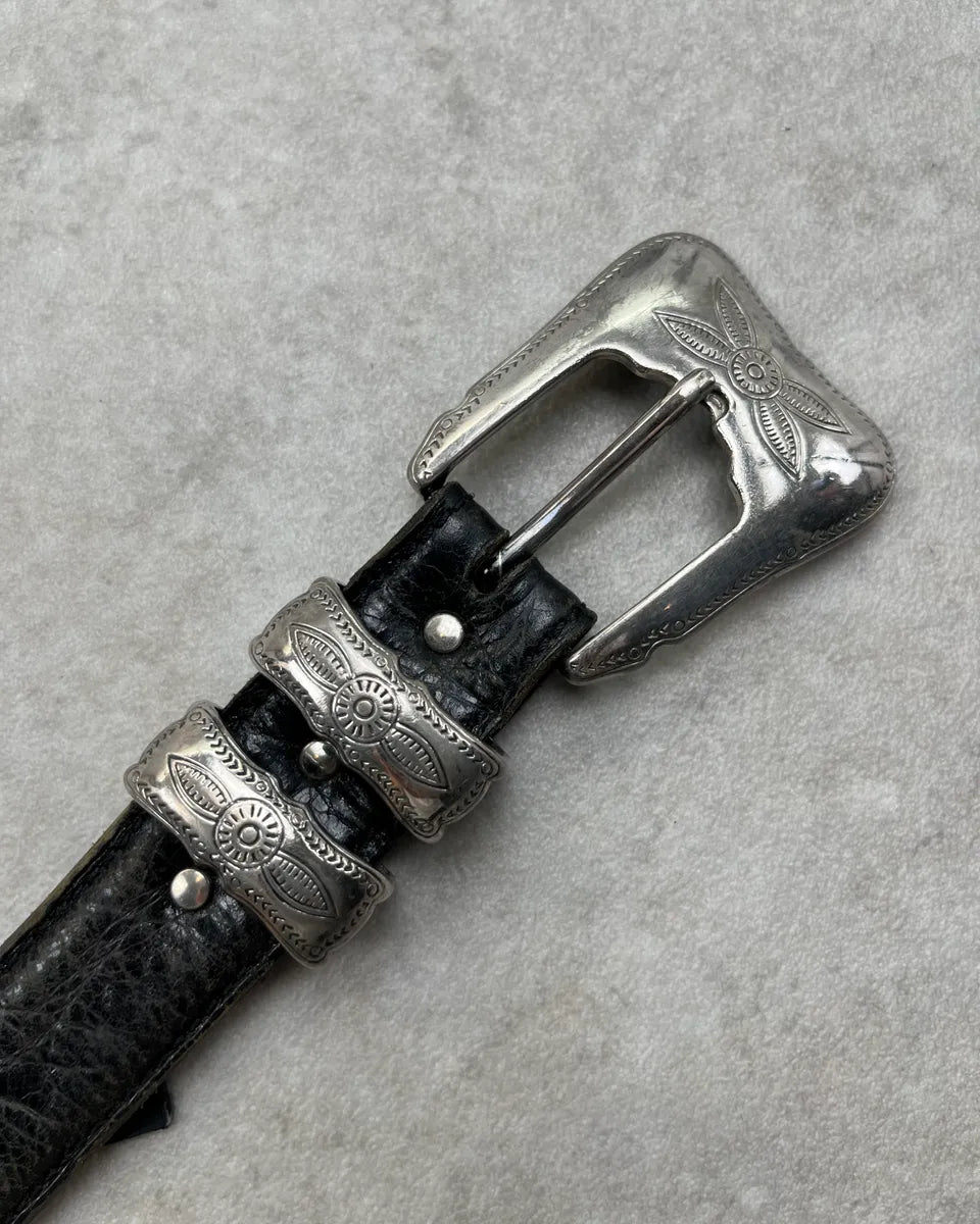 1990s Nanni Black Leather Ornamental Buckle Belt ynbBZpt 4