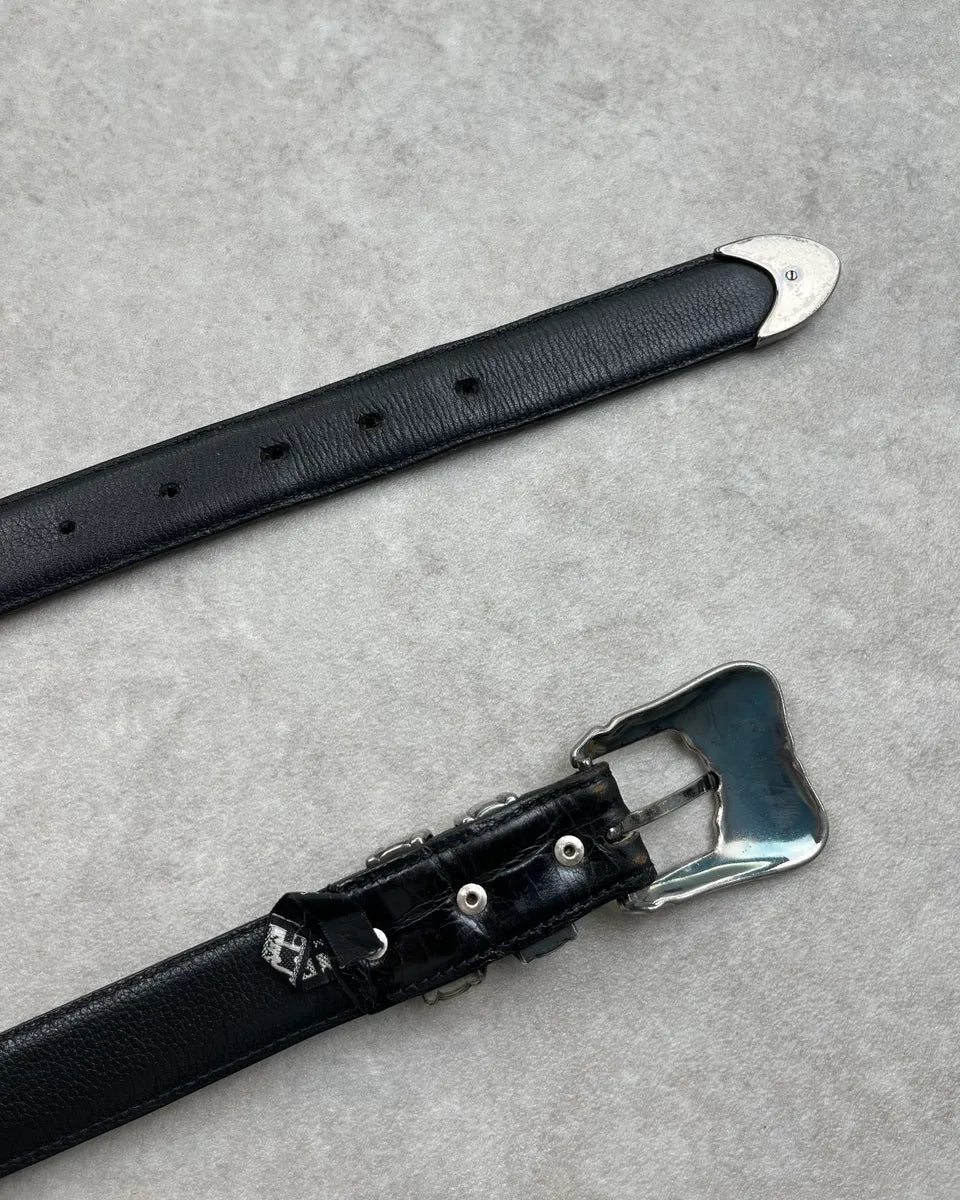1990s Nanni Black Leather Ornamental Buckle Belt ynbBZpt 5