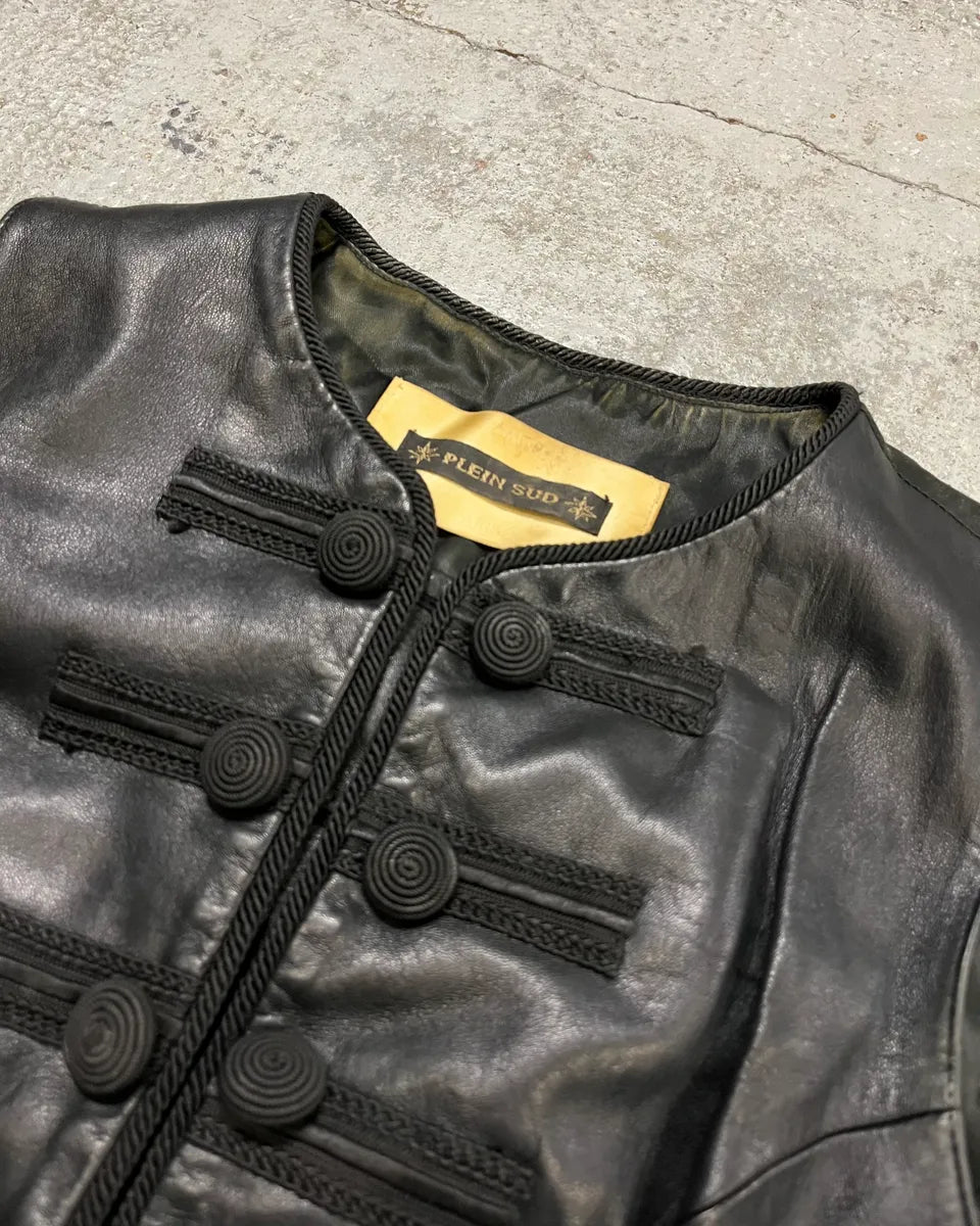 1990s Plein Sud Black Leather Button-Front Vest oBOOLSS 4