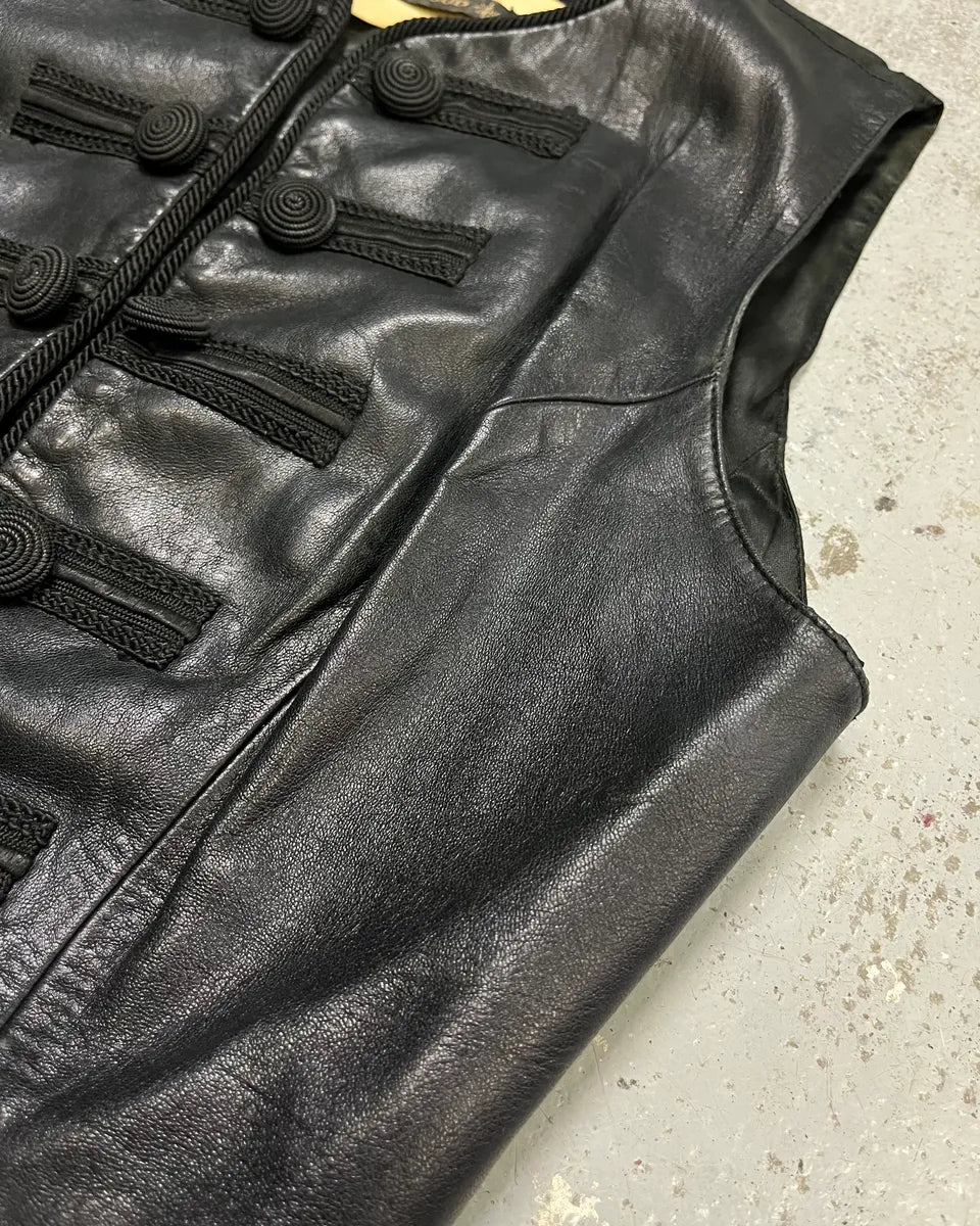 1990s Plein Sud Black Leather Button-Front Vest oBOOLSS 5